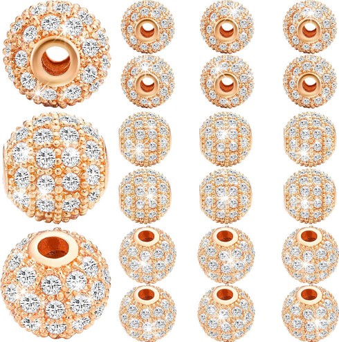20 Pieces 8 mm Zirconia Cubic Beads, Round Rhinestone Bracelet Spacer Charms,Crystal Zirconia Stones, Ball Beads for Jewelry Making DIY(Rose Gold)...