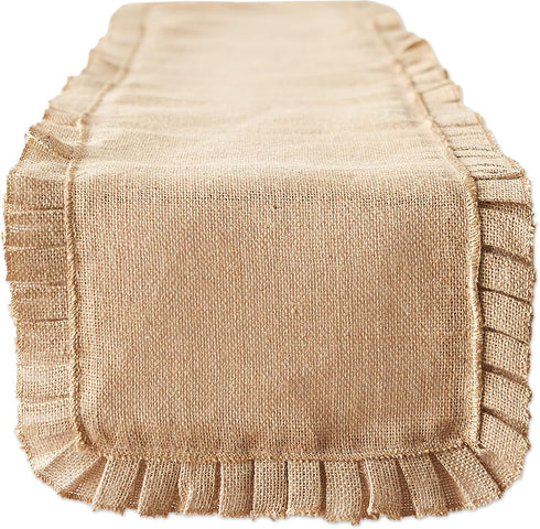 DII Jute Burlap Collection Kitchen Tabletop, Table Runner, 14x108, Ruffle Trim Natural...