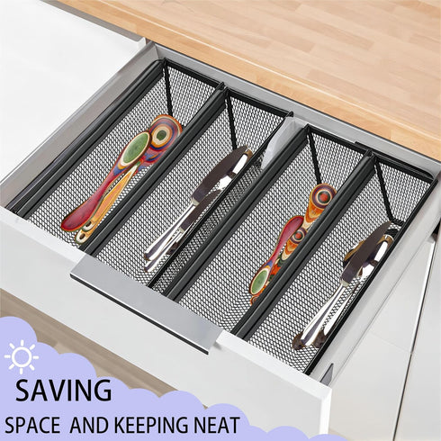 2PCS Drawer Organizer,Drawer Organizer for Kitchen,Utensil Mesh Drawer Organizer with Interlocking Arm for Cosmetic,Flatware,Pen (12 * 3 * 2 Inche...