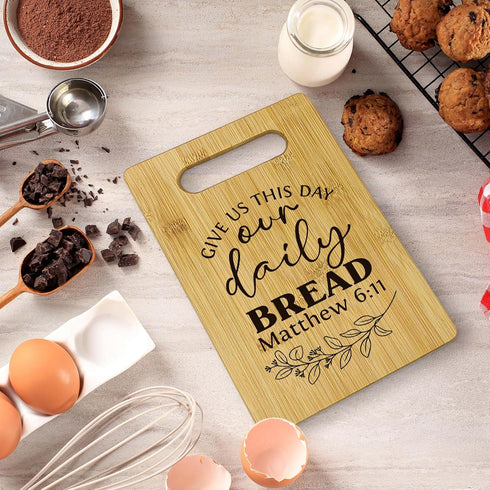 Give Us This Day Our Daily Bread Cutting Boards for Kitchen, Christian Gifts for Women, Our Daily Bread Board, Bible Verse Bamboo Cutting Board, R...