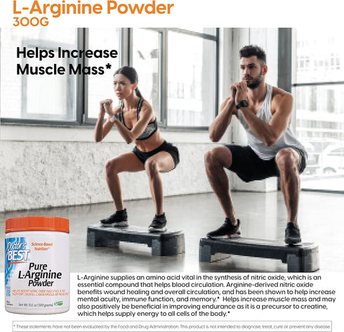 Doctor's Best L-arginine HCL Powder, non-gmo, vegan, Gluten Free, Soy Free, Helps Promote Muscle Growth, 300g...