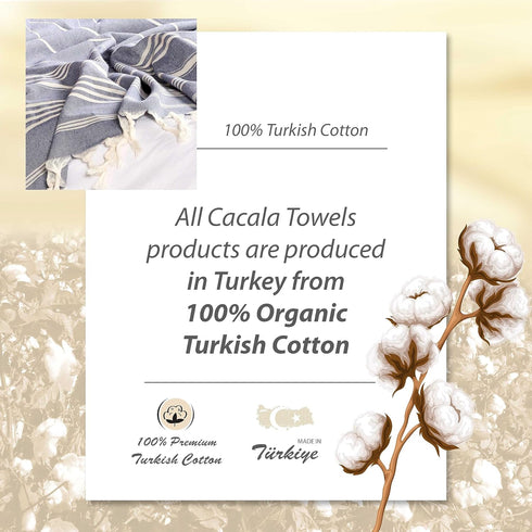 Cacala Turkish Hand Loomed Towels Peshtemal Highly Absorbent Quick and Easy Dry Soft and Comfortable for Shower, Spa, Pool, Gym and Yoga 100% Cott...
