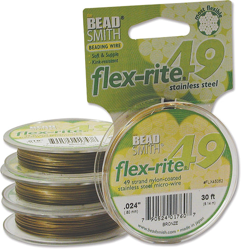 The Beadsmith Flex-Rite 49 Strand Nylon Coated, Stainless-Steel Beading Wire, Jewelry Making Supply (.014 Dia, Bronze - 30 Ft)...