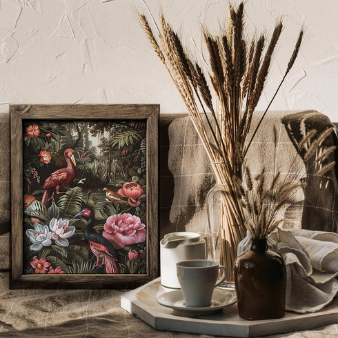 Posterizer 1 pcs-lush big flowers-birds and flamingos-Floral & Botanical Art-Abstract & Modern Art-Decor for Home & Office- UNFRAMED Wall Art...