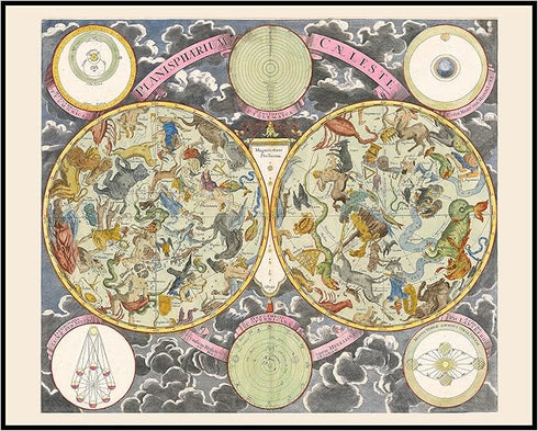 Posterizer 1 pcs-Celestial Hemisphere Map by G.C. Eimmart, 1710-Astrology & Zodiac Art-Astronomy & Celestial Art-Gift for Steampunk and Astrology ...