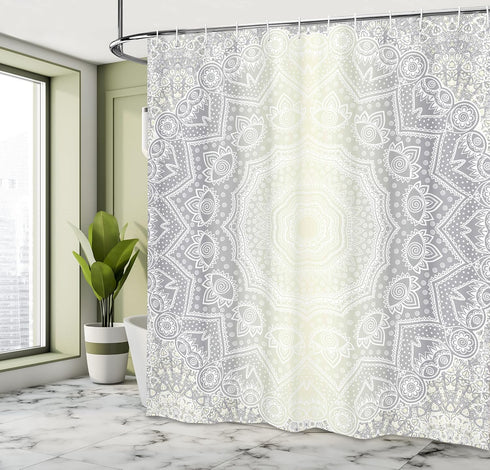 Ambesonne Grey and White Shower Curtain, Culture Mandala Circle Ombre Art Cosmos, Cloth Fabric Bathroom Decor Set with Hooks, 69" W x 84" L, Grey ...