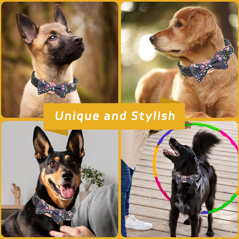 Dog Bow Tie Collar, Adjustable Soft Cotton Bow Tie Puppy Collar with Metal Buckle, Detachable Bow Tie Pet Collar for Small Medium Large Dogs(Black...