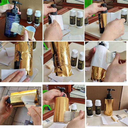 Gold Leaf Kit, Gilding Adhesive Glue & Sealer for Gold Gilding,100ml Gold Size and 100ml Varnish with Imitation Gold Leaf for Craft, Art,Furniture...