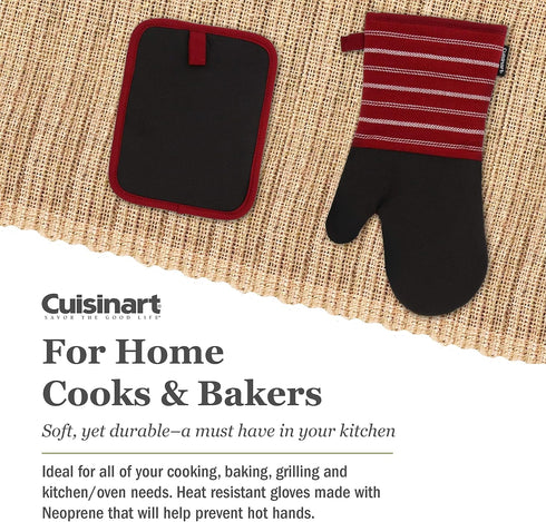 Cuisinart Neoprene Oven Mitts and Potholder Set-Heat Resistant Oven Gloves to Protect Hands and Surfaces with Non-Slip Grip, Hanging Loop-Ideal fo...