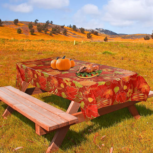 Tegeme 1 Pcs Thanksgiving Fall Leaf Tablecloth Disposable Plastic Pumpkin Maple Leave Table Cover Waterproof Rectangle Plastic Tablecloth for Autu...
