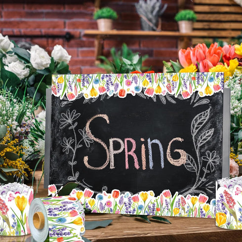 67.9 Ft Tulip Bulletin Board Border, Bulletin Border Flower Shape Scrolling Bulletin Board Decorative Stickers for School Classroom Office Chalkbo...