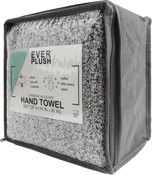 710-01-03-72-4P Diamond Jacquard Quick Dry Hand Towels Set, 16" x 30", Gray...