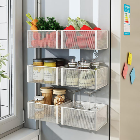 Magnetic Basket Organizer Holder for Fridge Magnetic Storage Bin Box Containers for Refrigerator Whiteboard Classroom (Small, White)...