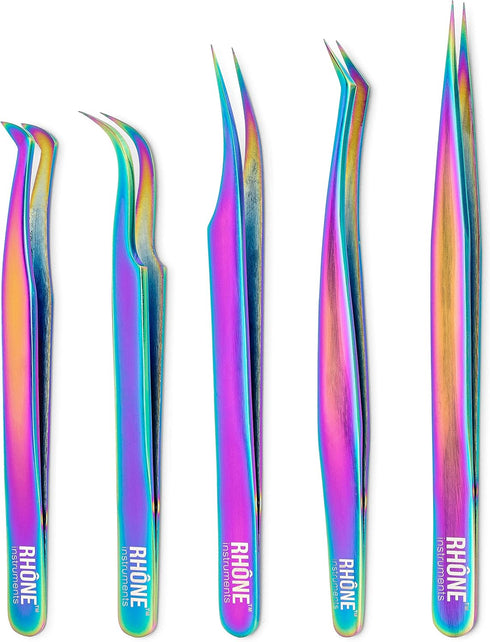 Eyelash Extension Tweezers - Japanese Surgical Steel, Professional, Precision Tips, 5-Piece Tweezer Set with Angles, Eyelashes Tools for Individua...