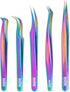 Eyelash Extension Tweezers - Japanese Surgical Steel, Professional, Precision Tips, 5-Piece Tweezer Set with Angles, Eyelashes Tools for Individua...