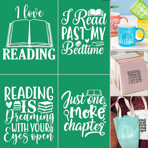 Alinacutle School I Love Reading Books Reusable Silk Screen Stencils, Self-Adhesive Silkscreen Printing Stencil for Home Decor,Paint on Wood/Fabri...