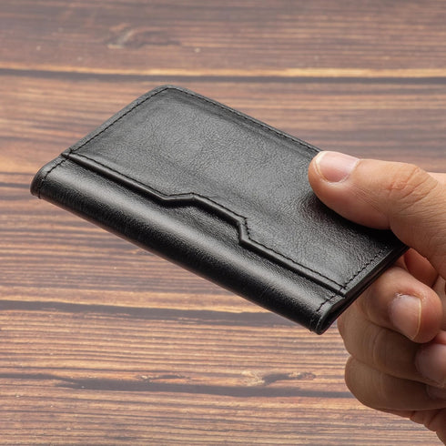 Leather Minimalist Wallet for Men, Credit Card Holder?Thin Bifold Wallet, Front Pocket Wallet, Small Card Case, Slim Wallet,Father's Day Gift (BLA...