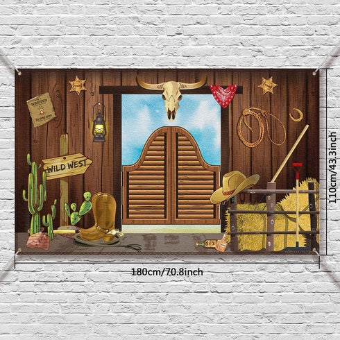 Western Party Decorations, 70.8 x 43.3 Inch Large Cowboy Backdrop Western Theme Banner Rustic Wild West Decor, Cowboy Party Supplies Baby Shower P...