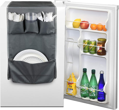 Classic Design – Dorm and office Double Over the Fridge Caddy Organizer, 11 Pocket Storage and Paper Goods Organizer, Flatware Storage Organizer, ...