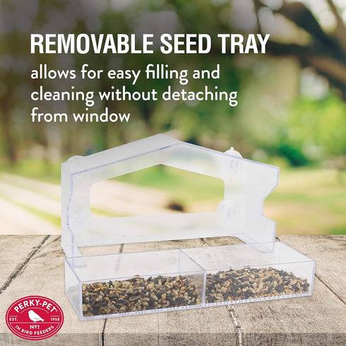 Perky-Pet 347 Clear Outdoor Window Bird Feeder with Strong Suction Cups – 1 Lb Seed Capacity...