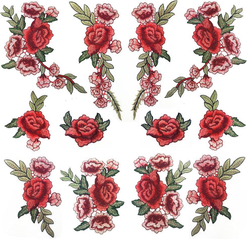 12pcs Rose Embroidered Lace Flower Applique Patches for Arts Crafts DIY Decor, Jeans, Jackets, Clothing, Bags...