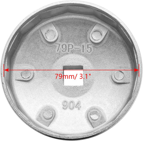 Model 904 Oil Filter Wrench, 79mm 15 Flute Filter Removal Cup Wrench, Oil Filter Cap Removal Socket Tool...