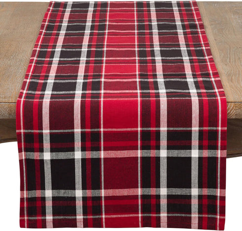 Saro Lifestyle Buffalo Plaid Cotton Table Runner, Red, 16" x 72"...