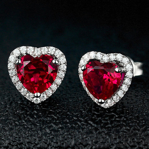 Navachi 925 Sterling Silver 18k White Gold Plated 4.5ct Heart Ruby Sapphire Emarald Stud Earrings...