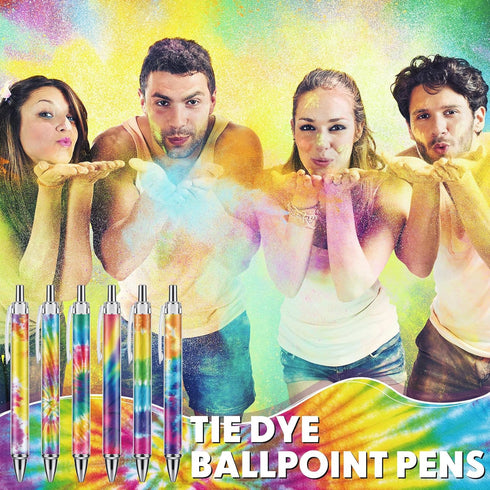 24 Pcs Tie Dye Ballpoint Pens Black Ink Pens 1.0 mm Fine Point Smooth Writing Retractable Reusable Pens for Office School Party Note Taking Journa...