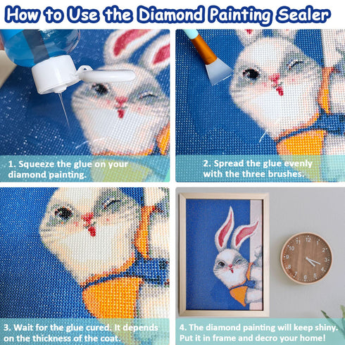 Diamond Art Glue Painting Sealer with 3 Brushes, 2 Packs 8oz 5D Diamond Art Permanent Holder & High Gloss Shine Effect Sealer for Diamond Craft Ki...