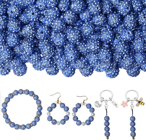 QINJIEJIE 100pcs 10mm Light Blue Rhinestone Beads for Crafting Blue Clay Beads Crystal Beads Round Disco Ball?Blue Beads Baseball Beads for Neckla...