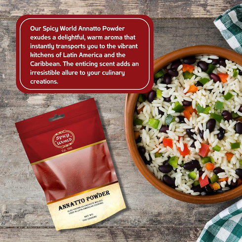 Spicy World Annatto Powder 7 Oz Bag - Premium Ground Annatto Seed and Achiote Powder for Vibrant Dishes - Latin American Flavors...