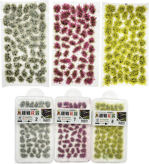 Cayway 159 PCS Static Grass Tuft Model Grass Tufts Railway Artificial Grass 3 Color Bushy Tuft Flower Cluster Vegetation Groups for DIY Architectu...