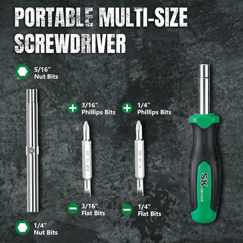 SK 6-in-1 Screwdriver, All in One Multi-bit, Magnetic, S2 Steel, SureGrip Handle...