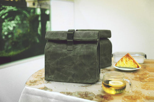 Kaaltisy Heavy Duty Lunch Bags Waxed Canvas Roll-top Lunch Boxes Waterproof Reusable Lunch Bag with Adjustable Buckle, Green, Hard Handfeel...