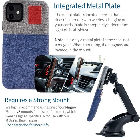 Dockem Wallet Case for iPhone 11: Built-in Metal Plate for Magnetic Mounting & 2 Card Holders (6.1" Luxe M2 Synthetic Leather, Blue & Grey)...