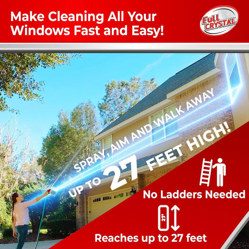 Full Crystal Window Cleaning Kit- 4 oz Glass Cleaner and Bottle with 27ft Reach will clean up to 20 Windows- Scrub Free, Rinse Free Glass Cleaner ...