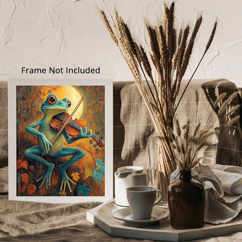 Posterizer 1 pcs-whimsical forest scene-frog playing music 1-Art for Animal Lovers-Fantasy & Fiction Art-Gift for Daughter, Son, Kids- unframed wa...