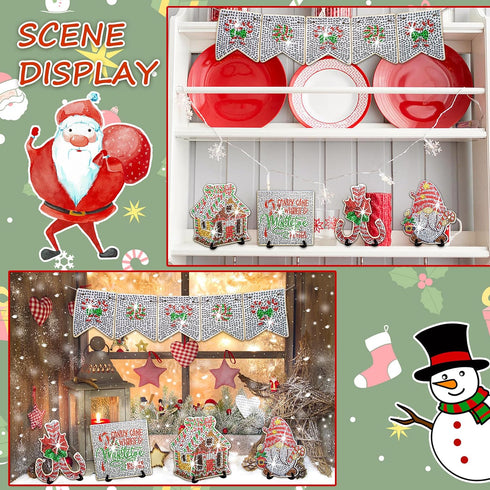 Diamond Painting Tiered Tray Decor Set 9Pcs Vacation Candy Gnome Diamond Art Tiered Tray Decoration Wooden Signs Gingerbread Decor for Xmas Farmho...
