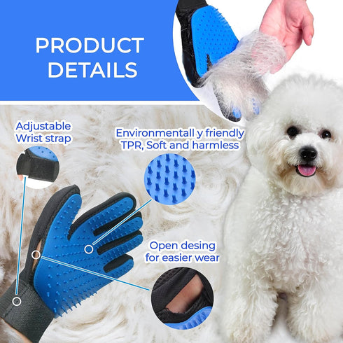 Pet Grooming Glove, Detangles and Cleans Your Pets' Fur by Removing Damaged Fur. Hair Removal and Massage gloves For Dogs and Cats, Removes Knots ...