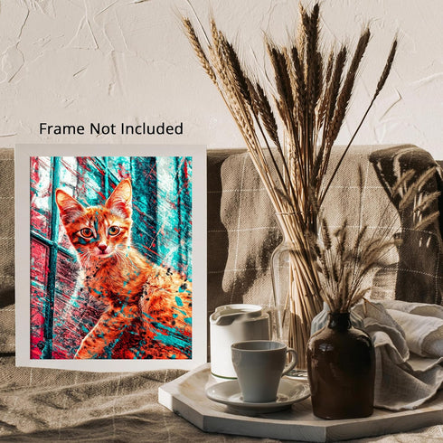 Posterizer 1 pcs-A pop art portrait of a cat-with a vibrant, abstract background-Art for Animal Lovers-Collectibles & Fine Art-Decor for Home & Of...