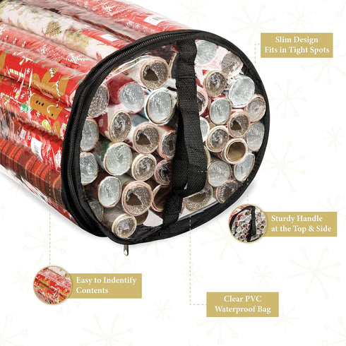 Handy Laundry Clear Wrapping Paper Storage Bag - Transparent Design, Dual Zipper and Two Handles for Easy Carrying. Store Up to 25 Standard 40-Inc...