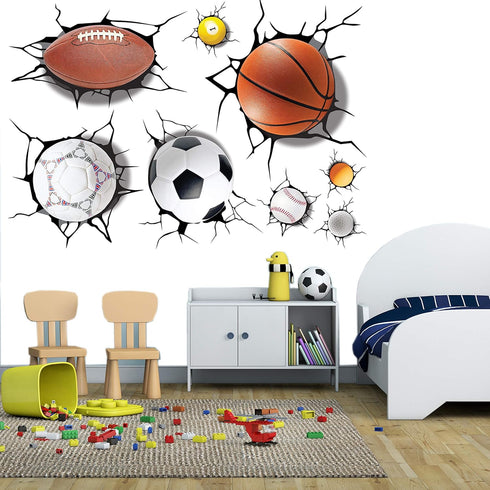 3D Rugby Football Basketball Volleyball Soccer Ball Wall Decals Stickers Wall Stickers Decals Wall Decor Decals Wall Decor Sports Decals Wall Mura...