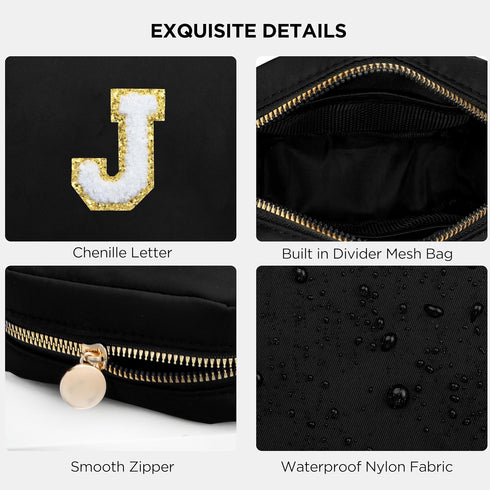 HBselect Graduation Gifts for Her Small Makeup Bag Personalized Initial Letter Mini Makeup Bags Nylon Chenille Letter Patch Cosmetic Bag Cute Wate...
