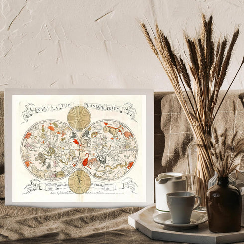 Posterizer 1 pcs-1675 double hemisphere celestial chart by Louis Vlasbloem-Astrology & Zodiac Art-décor for living room, bedroom- UNFRAMED Wall Ar...