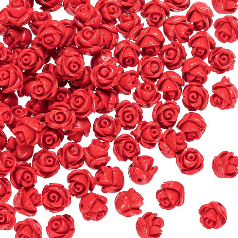 OIIKI 100PCS Cinnabar Carved Rose Beads, 8mm Red Rose Charm for Jewelry Making, Flower Carving Loose Beads...