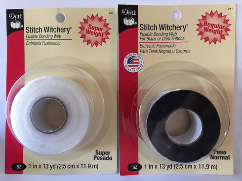Bundle Stitch Witchery Hemming Tape 1" Super White & 1" Regular Black 13 yds Each fusible bonding Web...