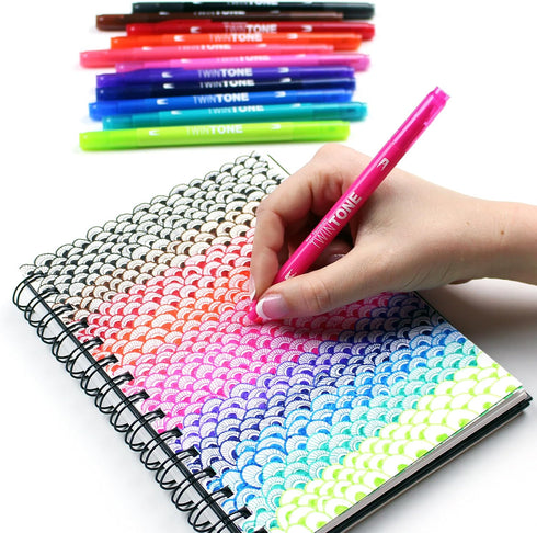 Tombow 61500 Twintone Marker Set, Bright, 12-Pack. Double-Sided Markers for Bold and Precise Writing...