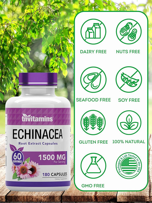 Echinacea Capsules (1500 mg Per Serving - 180 Capsules) | Supports Health & Well-Being | Echinacea Root Herbal Extract Supplement | Produced in Th...