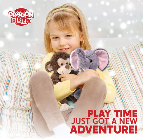Elephant and Monkey Stuffed Animals - 2 Soft Plush Animal Toys for Baby, Toddler and Kids - Cute and Cuddly Friends for Boy or Girl - Great Gift f...